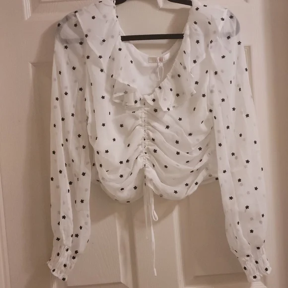 Nwt WAYF Liz Ruched Ruffle Neck Women's Blouse Size S NWT - Picture 8 of 12